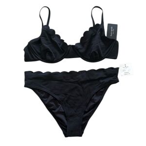 Kate Spade Black Scalloped Bikini Set Womens NEW